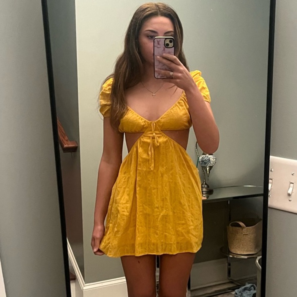 Yellow Puff Sleeve Mini Dress